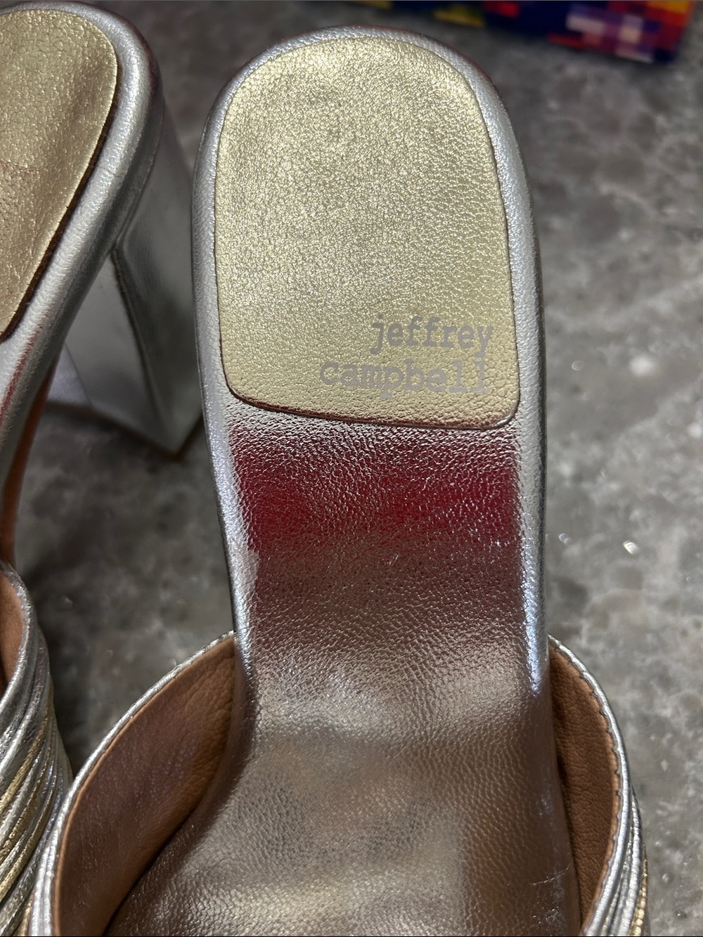 Jeffrey Campbell Silver/Gold Knotted Block Heel Slide Sandals - Picture 10 of 12
